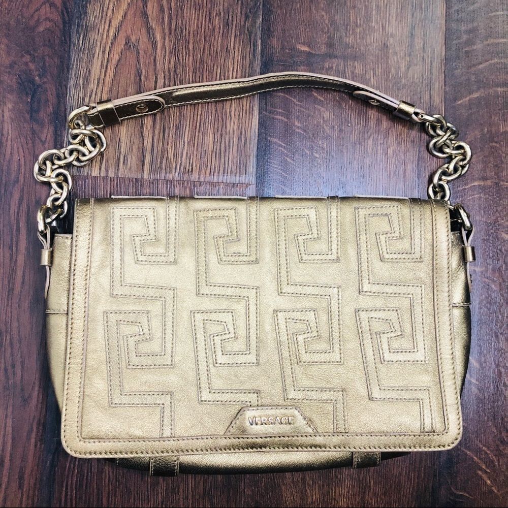 Versace Greca Quilted Gold Flap‎ Chain Bag Rare Embroider Purse Evening